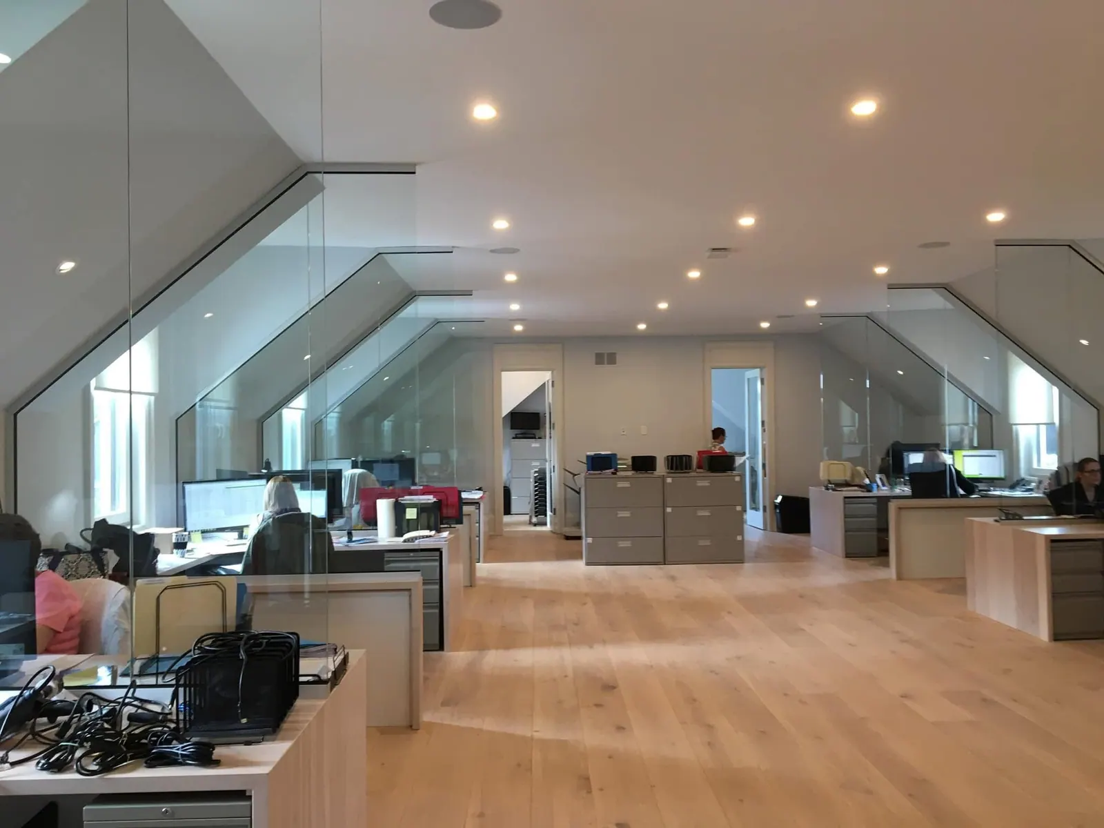 Open-plan office with freshly painted walls