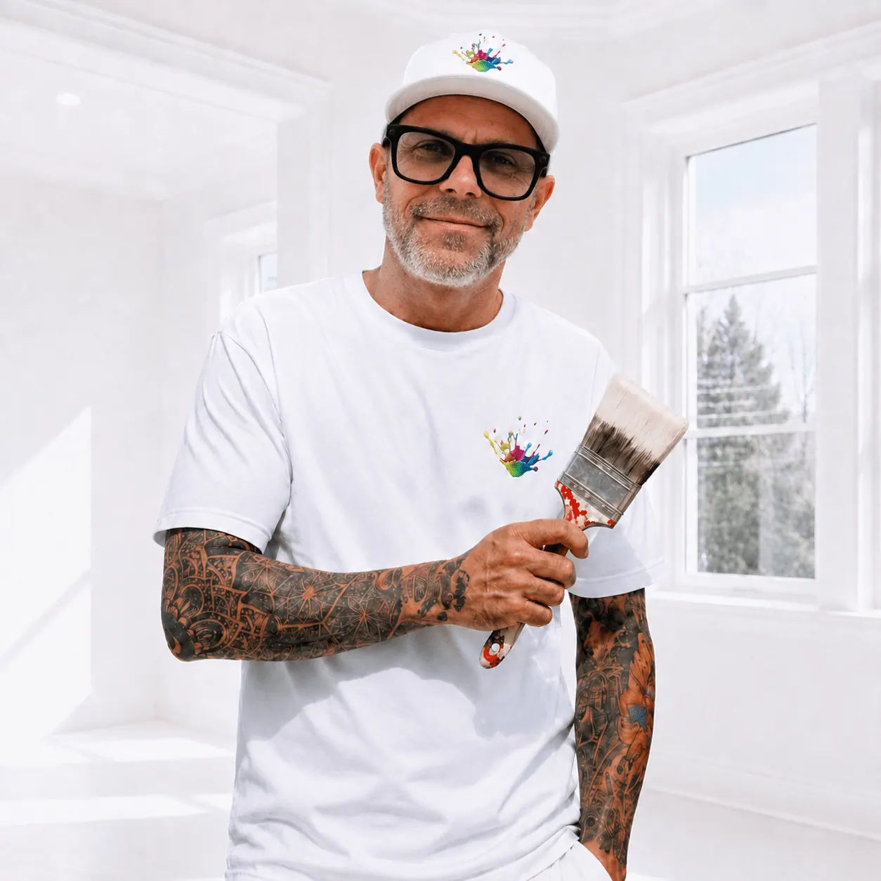 Casey Cole, owner of Colour Your Life Paint & Design, holding a paint brush